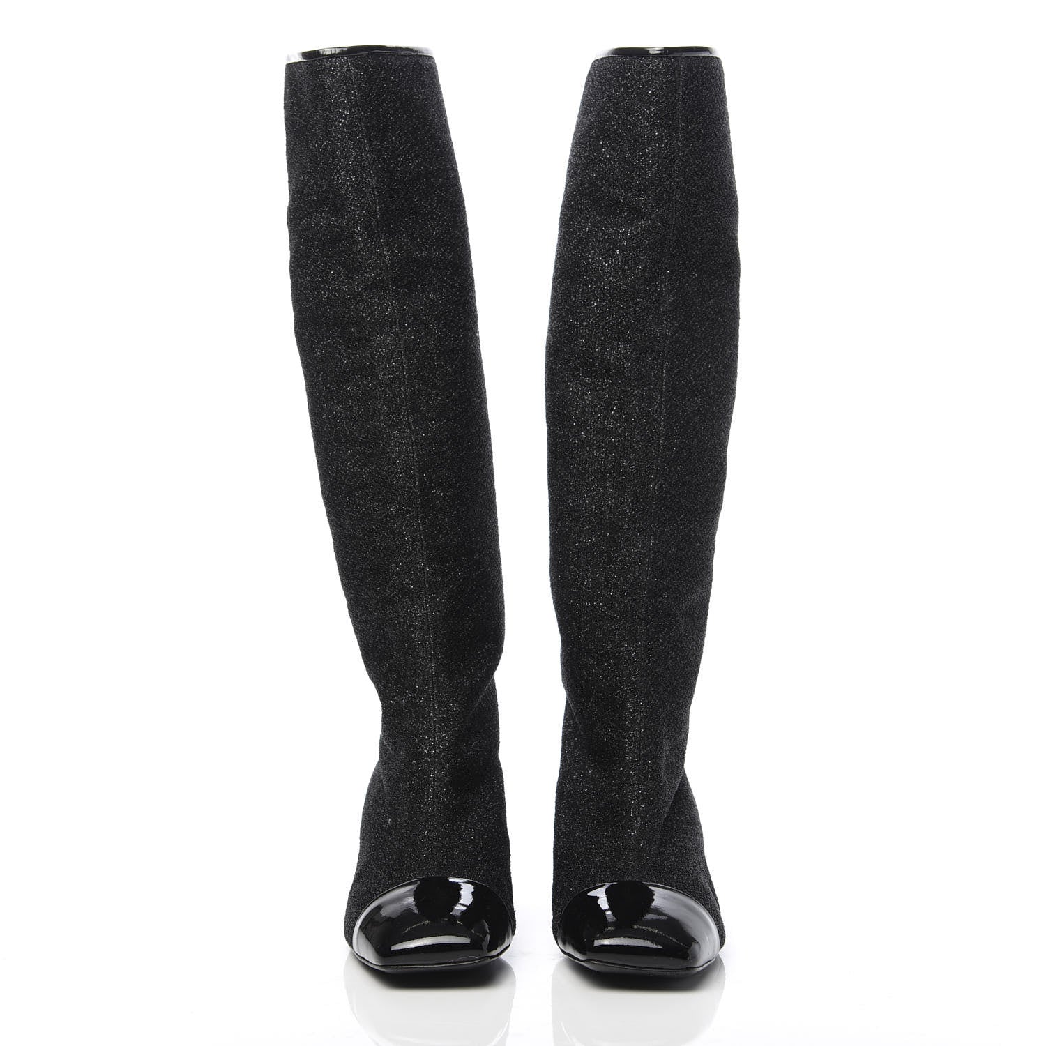 Chanel Glitter Patent Cap Toe High Boots 37 Black 2 of 7