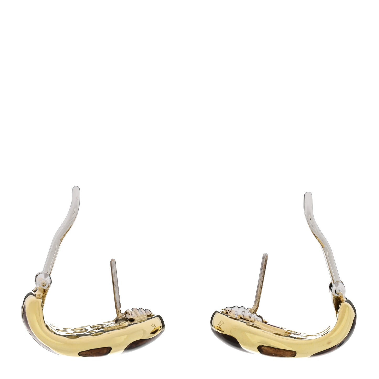 18K Yellow Gold Enamel Hoop Earrings Brown