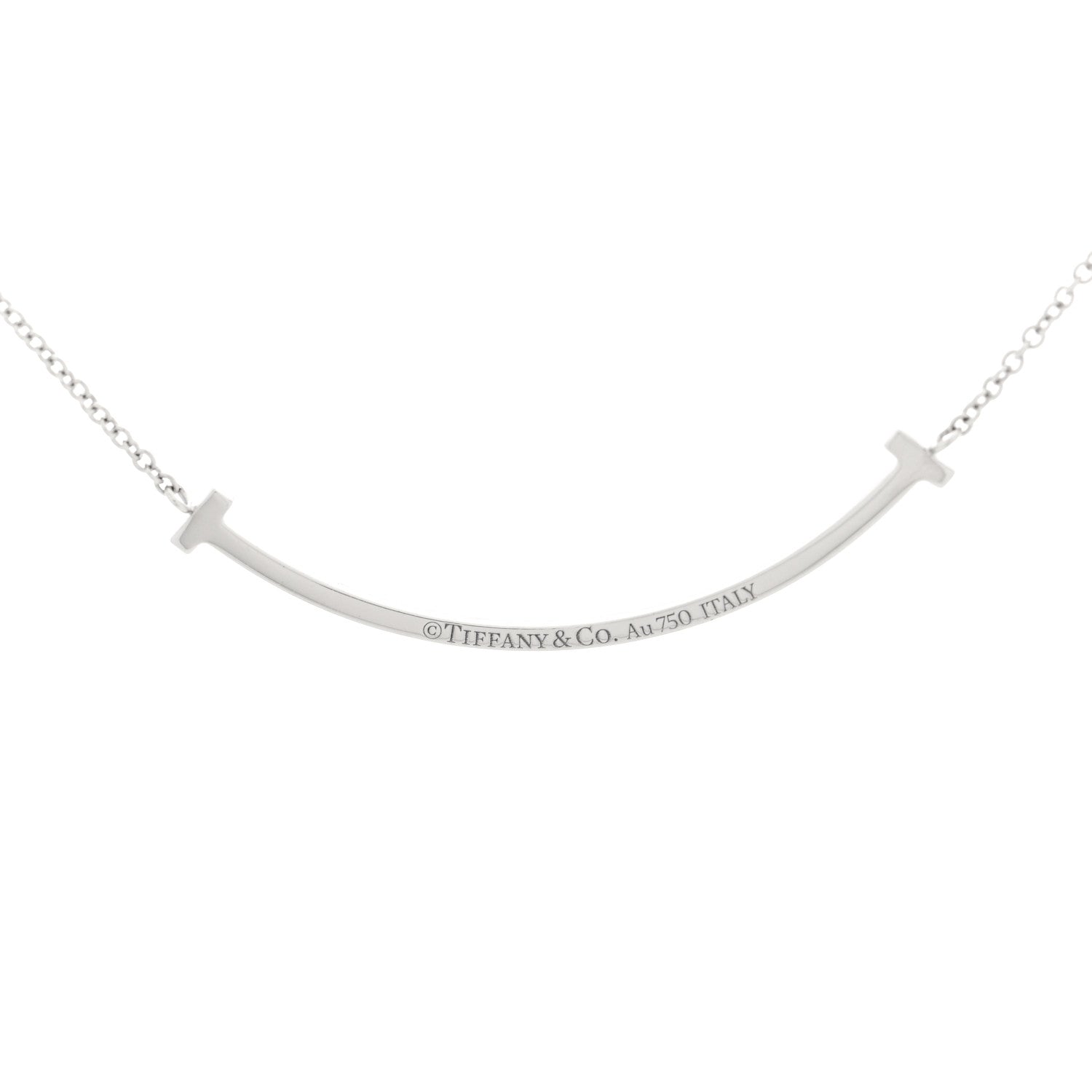 Tiffany 18K White Gold Diamond Small T Smile Pendant Necklace 4 of 6