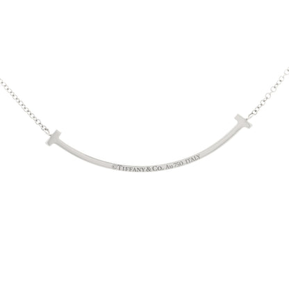 Tiffany 18K White Gold Diamond Small T Smile Pendant Necklace 4 of 6