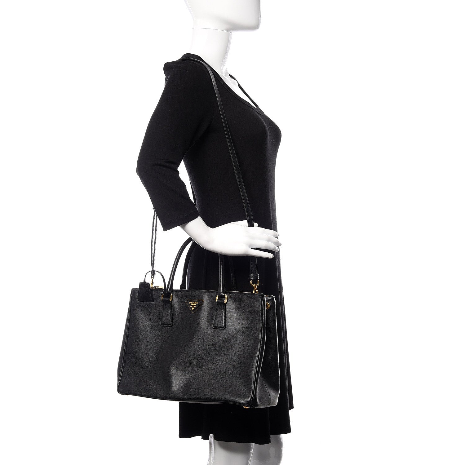 Prada Saffiano Medium Galleria Double Zip Tote Black 2 of 12