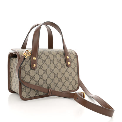Gucci GG Supreme Monogram Azalea Calfskin Mini Horsebit 1955 Foldover Top Handle Bag Beige Ebony Brown Sugar 3 of 10