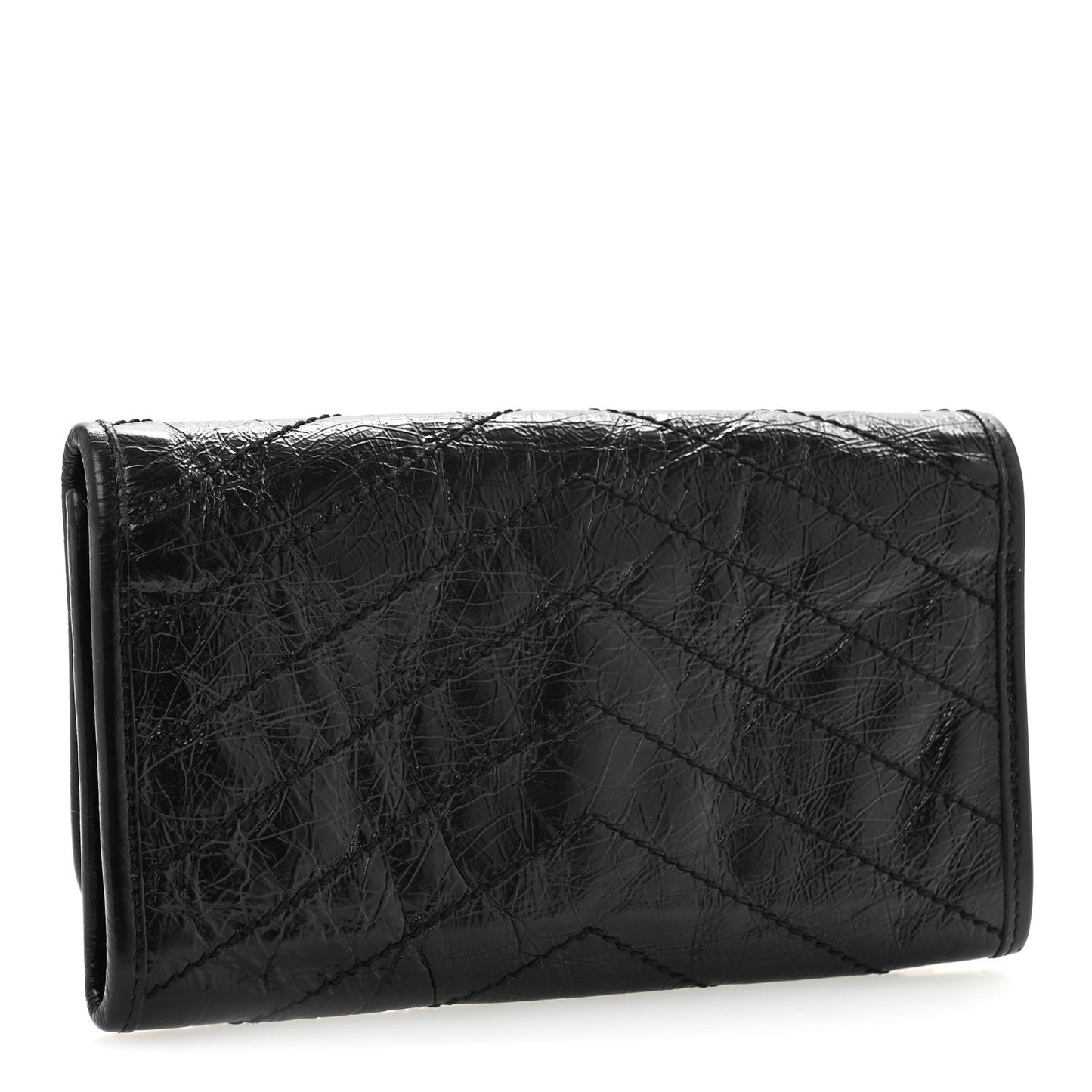 Crinkled Calfskin Matelasse Monogram Niki Wallet Black