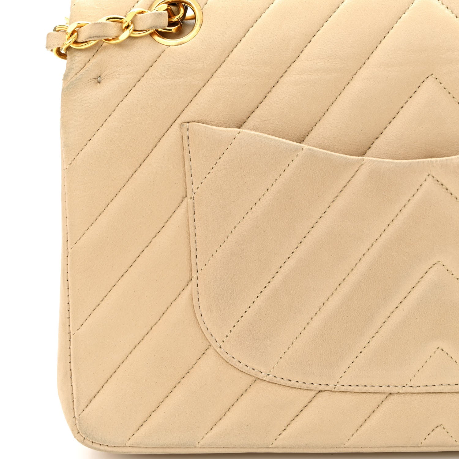 Chanel Lambskin Chevron Quilted Medium Double Flap Beige 14 of 14
