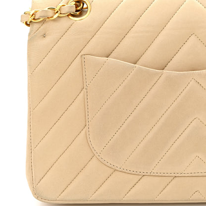 Chanel Lambskin Chevron Quilted Medium Double Flap Beige 14 of 14