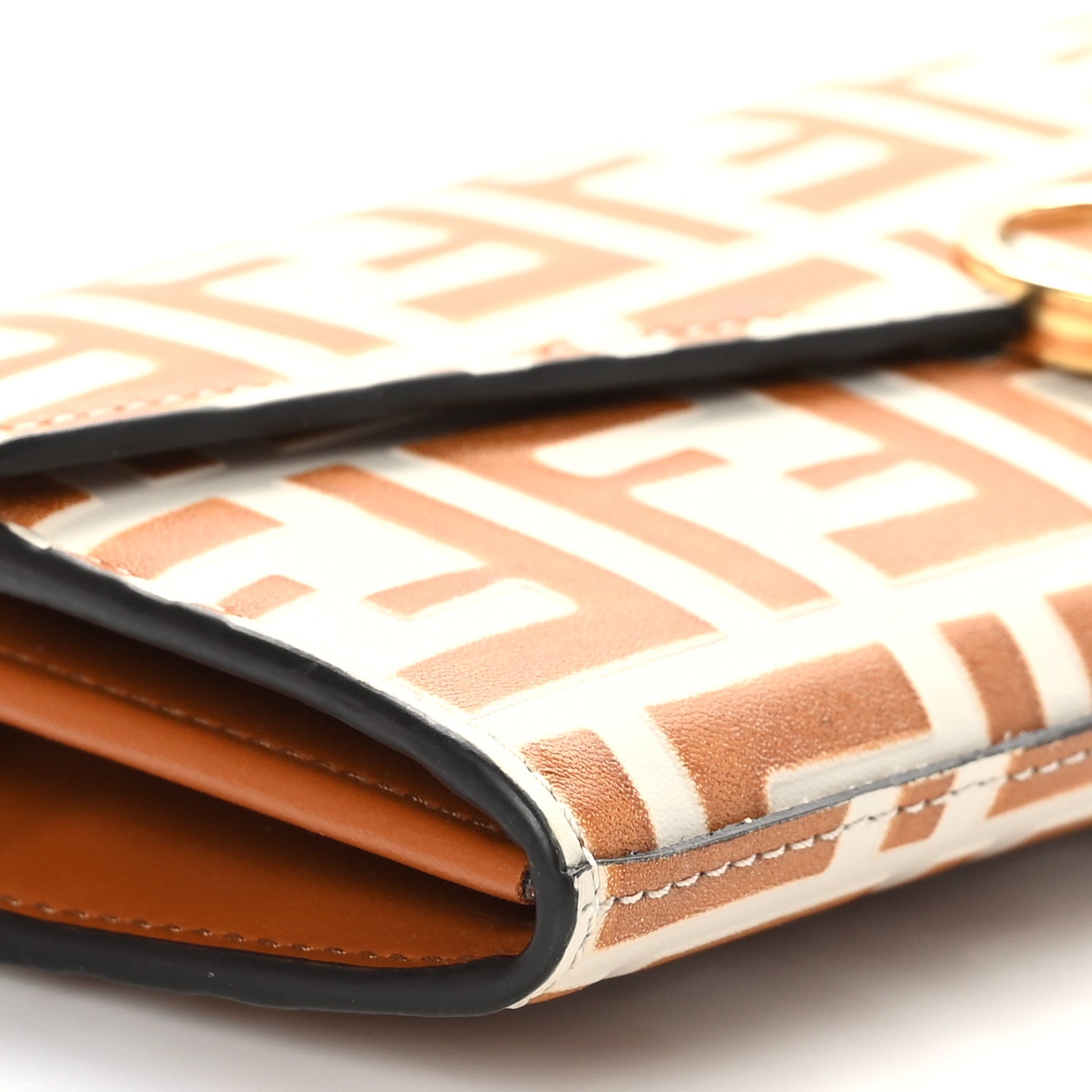 Fendi Vitello Soft F is Fendi Bi-Color FF 1974 Embossed Continental Envelope Wallet On Chain Camelia Saddler 8 of 11