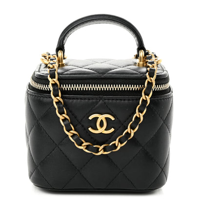 Chanel Lambskin Quilted Top Handle Mini Vanity Case With Chain Black 1 of 10