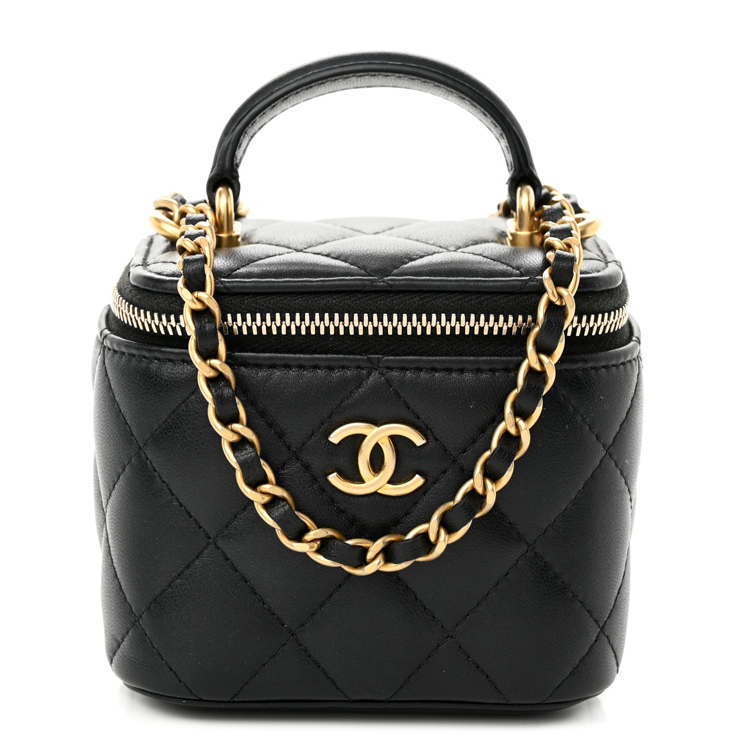 Chanel Lambskin Quilted Top Handle Mini Vanity Case With Chain Black 1 of 10
