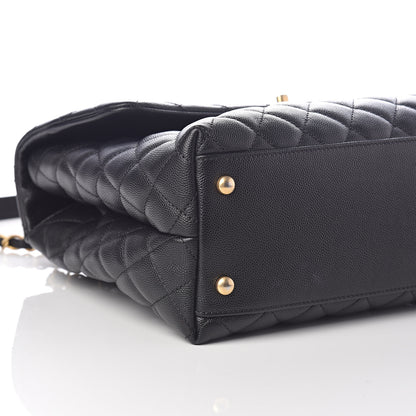 Chanel Caviar Elaphe Quilted Medium Coco Handle Flap Black Burgundy 9 of 11
