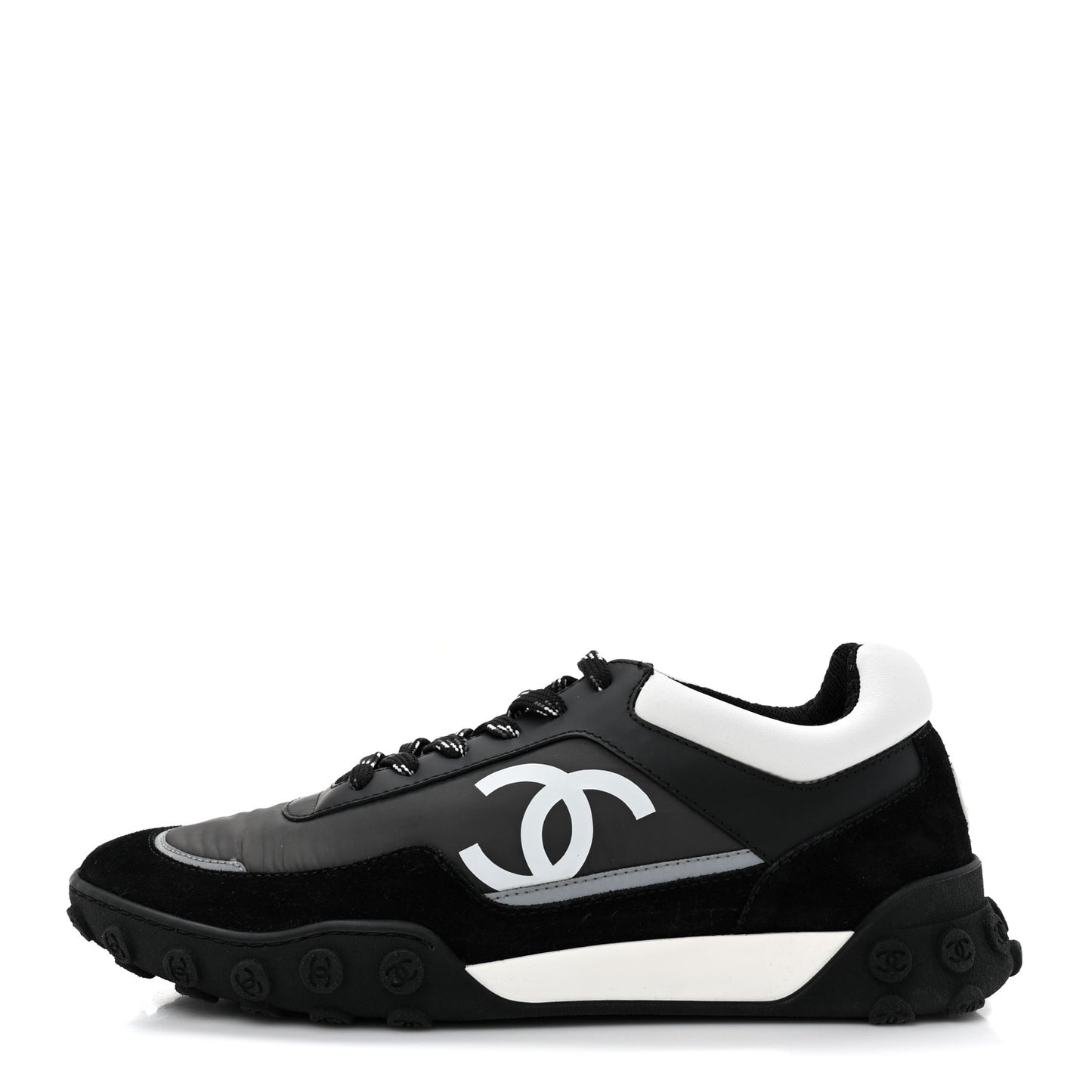 Nylon Calfskin Suede Womens CC Sneakers 40 Black Grey White
