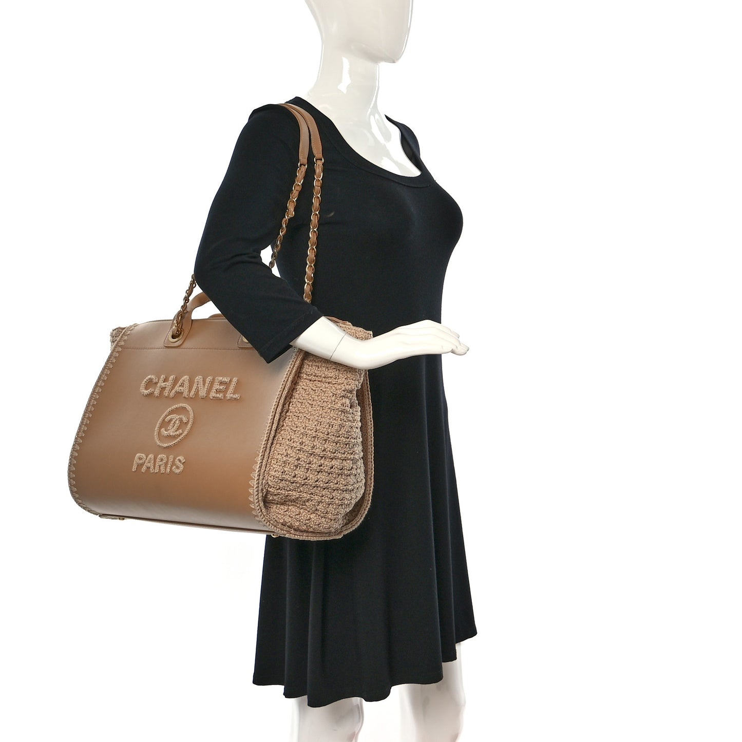 Calfskin Knit Medium Deauville Tote Beige