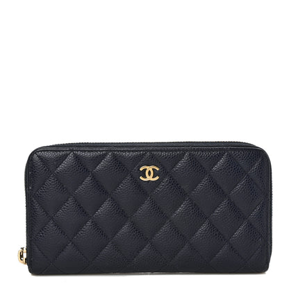 Chanel Caviar Quilted Large Gusset Zip Around Wallet Navy 1 of 10