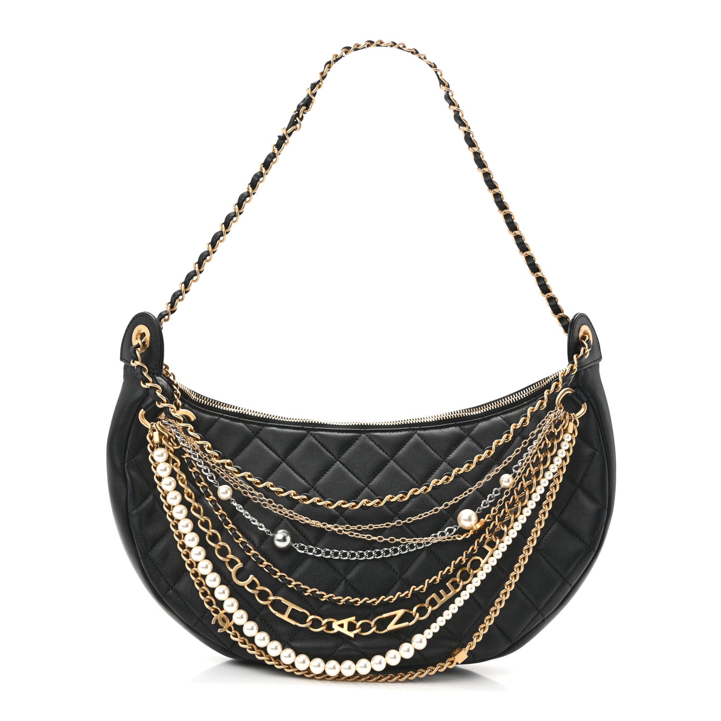 Lambskin Quilted All About Chains Hobo Black