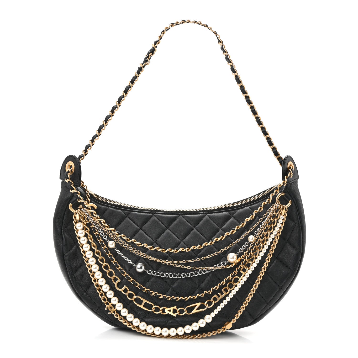 Chanel Lambskin Quilted All About Chains Hobo Black 1 of 13