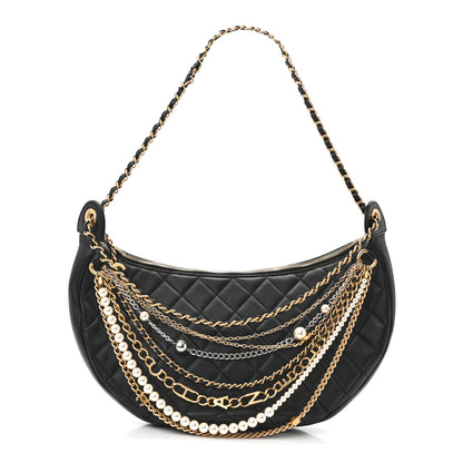 Chanel Lambskin Quilted All About Chains Hobo Black 1 of 13