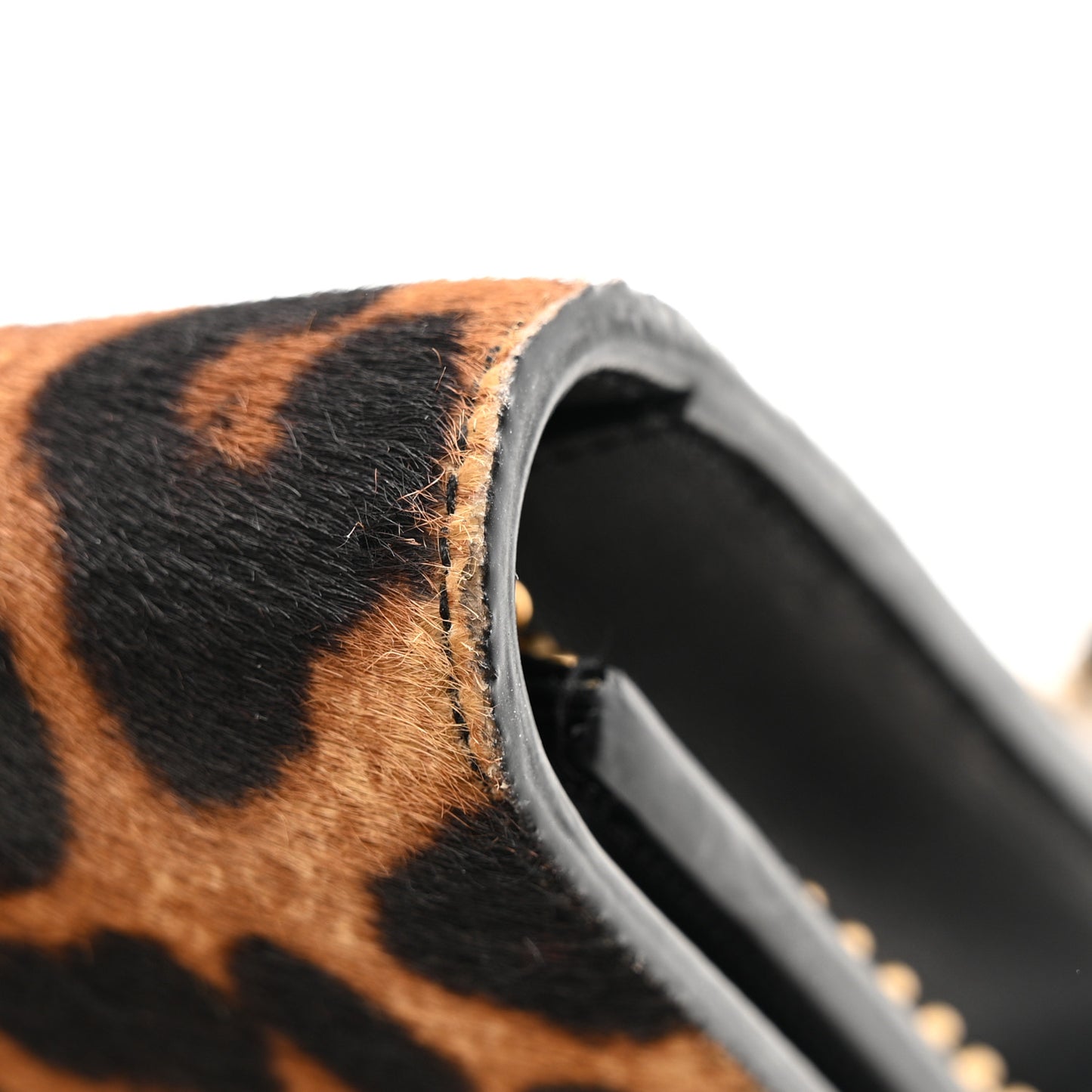 Pony Hair Leopard Print Classic Monogram Kate Tassel Chain Wallet Black