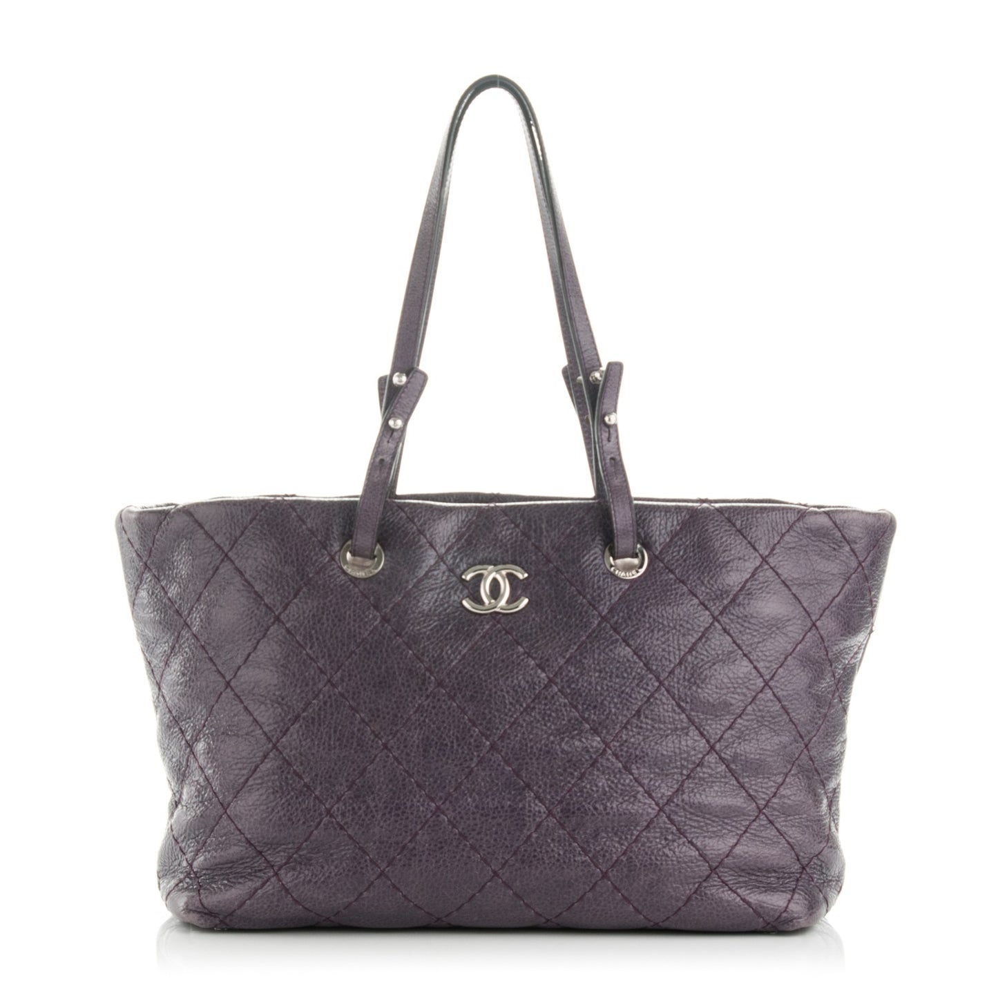 Glazed Calfskin Large On The Road Tote Purple