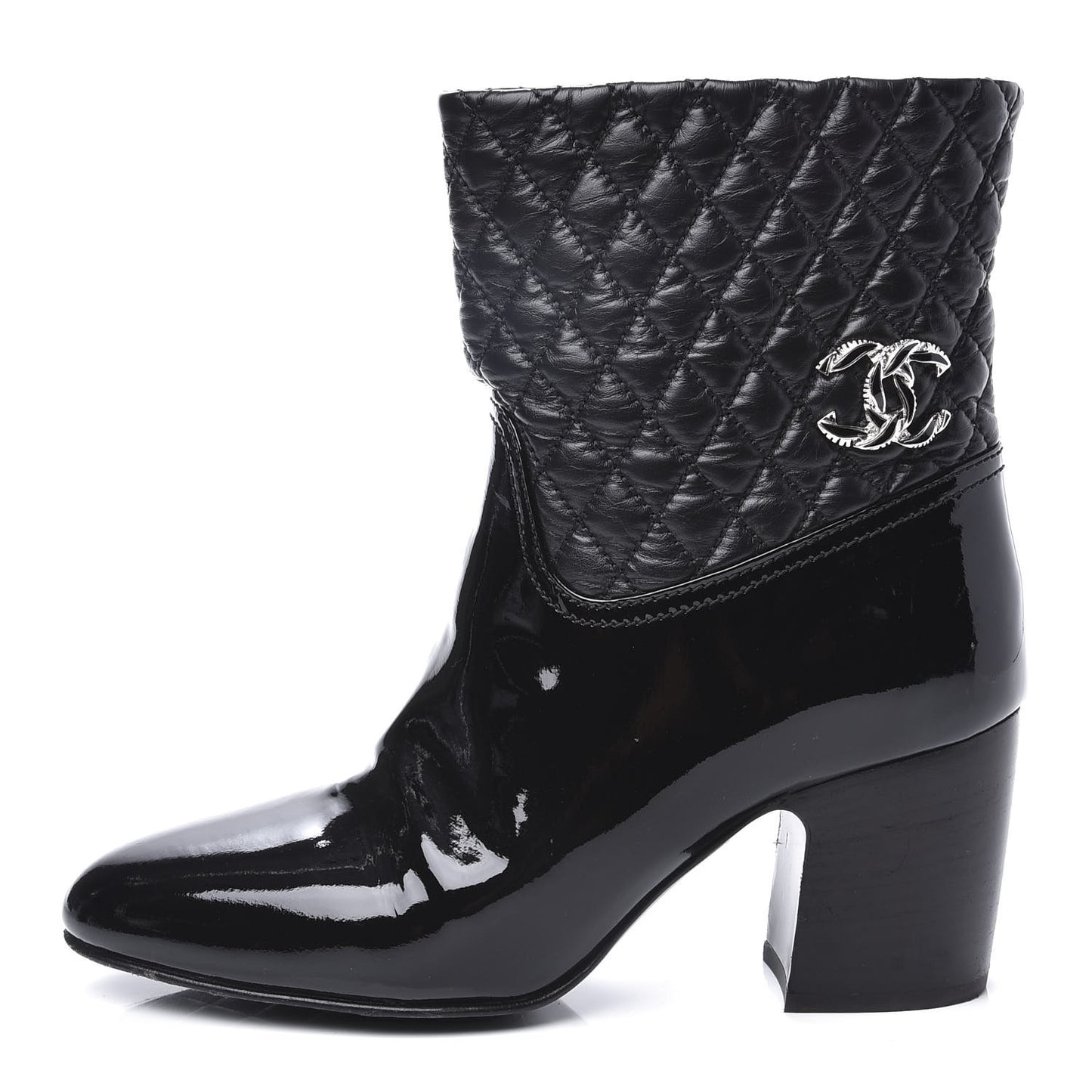 Calfskin Patent Quilted CC Short Boots 39.5 Black