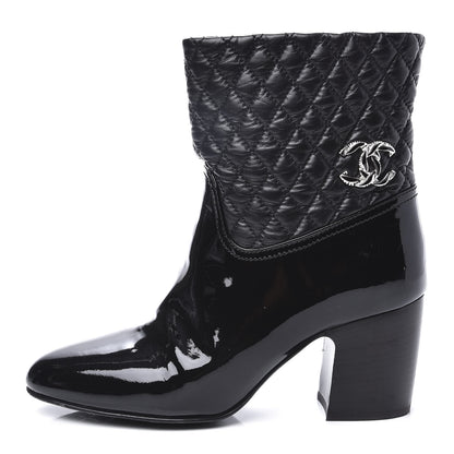 Chanel Calfskin Patent Quilted CC Short Boots 39.5 Black 1 of 11
