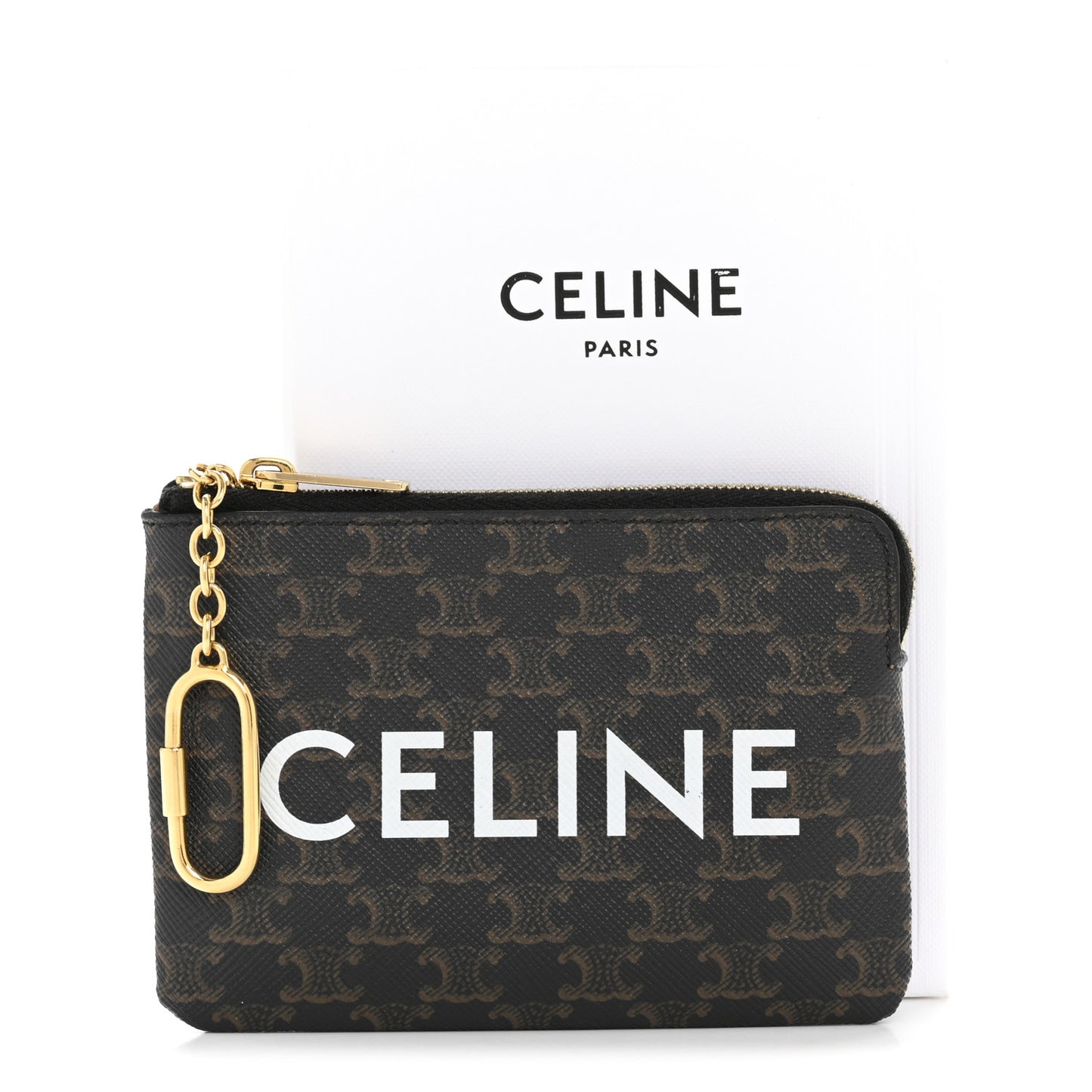 Triomphe Canvas Logo Coin and Card Pouch With Hook Black
