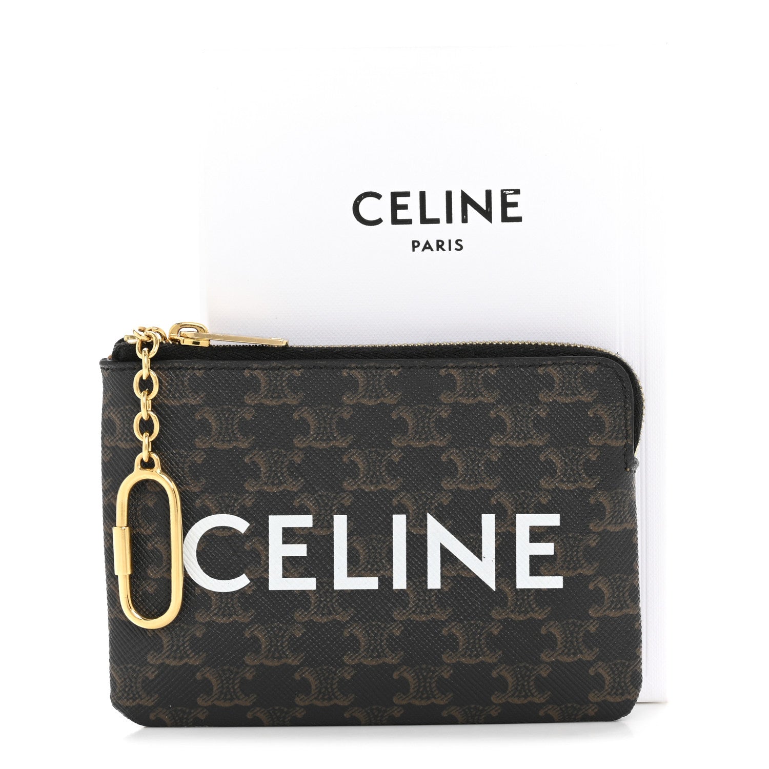Celine Triomphe Canvas Logo Coin and Card Pouch With Hook Black 10 of 10