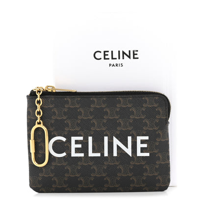 Celine Triomphe Canvas Logo Coin and Card Pouch With Hook Black 10 of 10