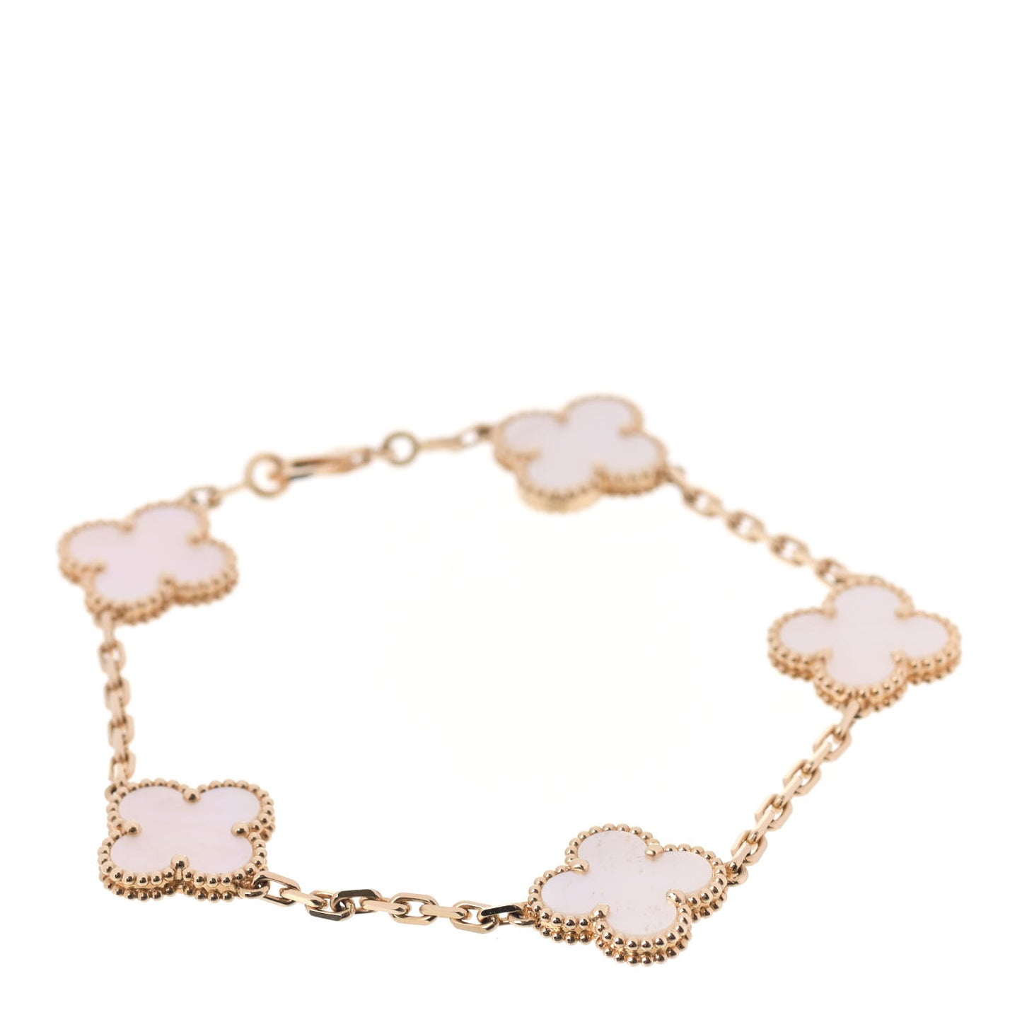 18K Yellow Gold Mother of Pearl 5 Motifs Vintage Alhambra Bracelet
