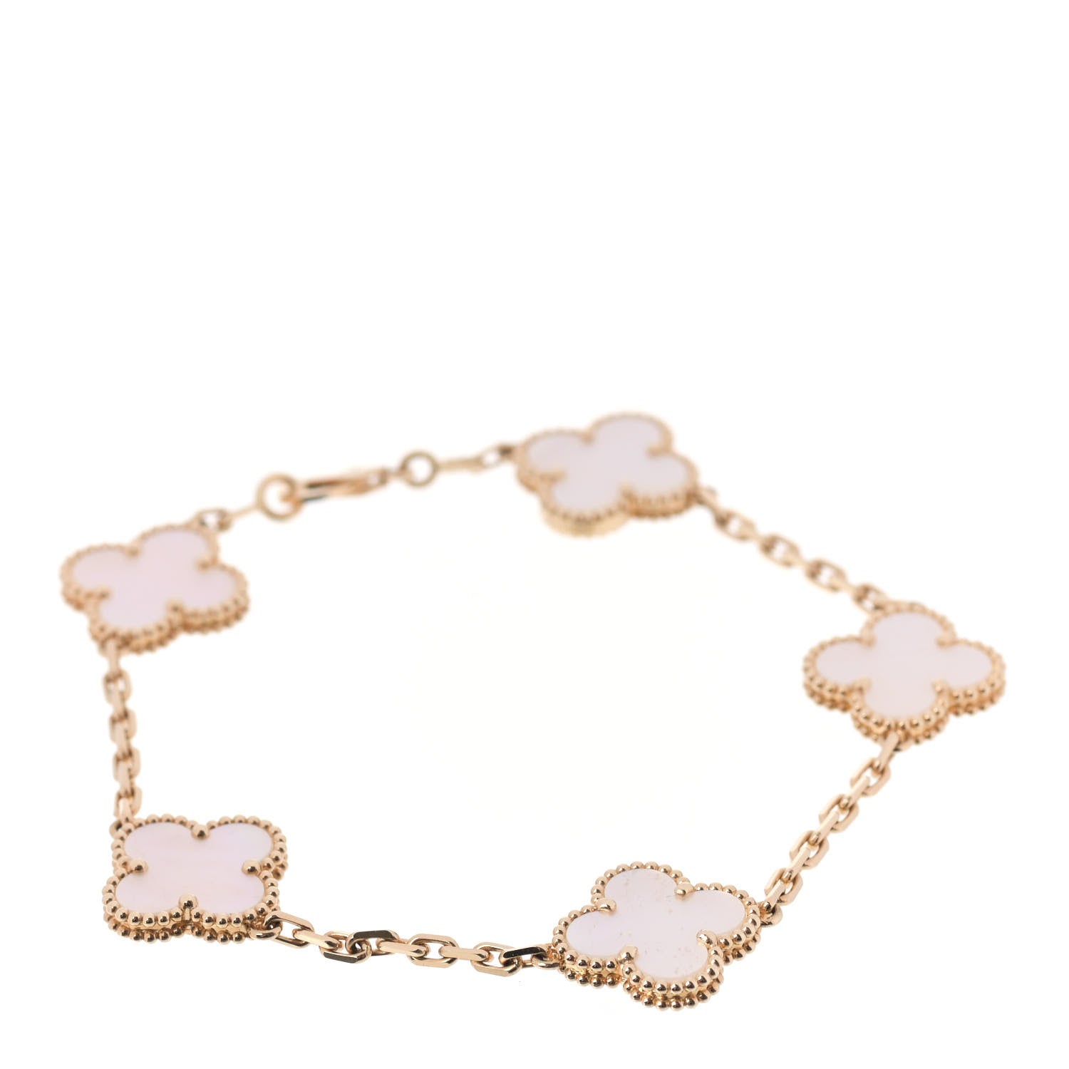 Van Cleef & Arpels 18K Yellow Gold Mother of Pearl 5 Motifs Vintage Alhambra Bracelet 1 of 8