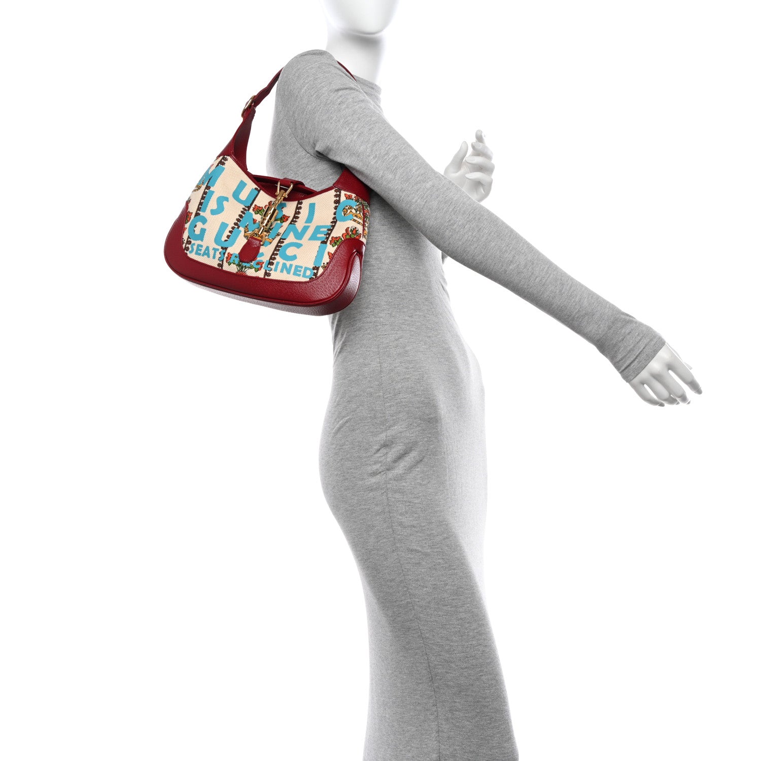 Gucci Canvas Calfskin 100 Centennial Music Small Jackie 1961 Hobo Ivory Red 2 of 11