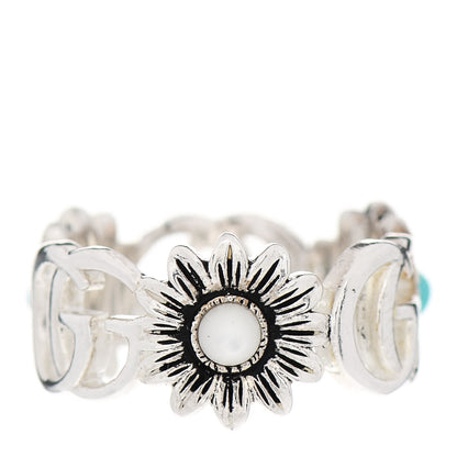 Gucci Sterling Silver Mother of Pearl Blue Topaz Flower Marmont Double G Ring 50 5.25 3 of 6