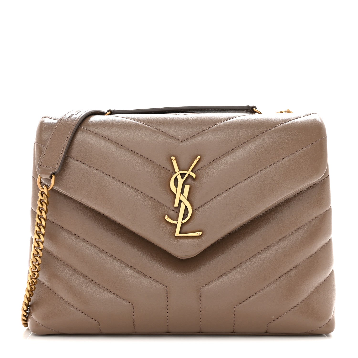 Saint Laurent Calfskin Y Quilted Monogram Small Loulou Chain Satchel Dark Beige 1 of 13