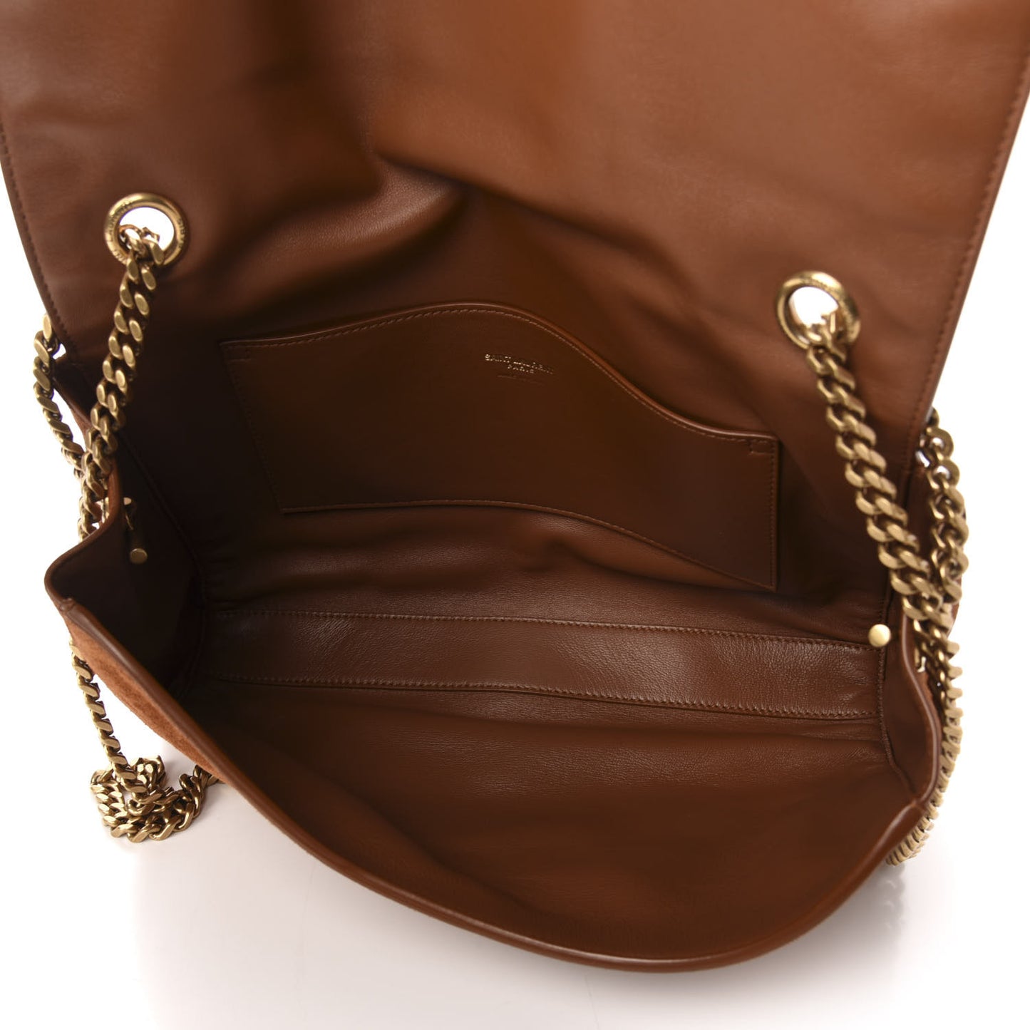 Smooth Calfskin Suede Medium Reversible Monogram Kate Satchel Light Ochre