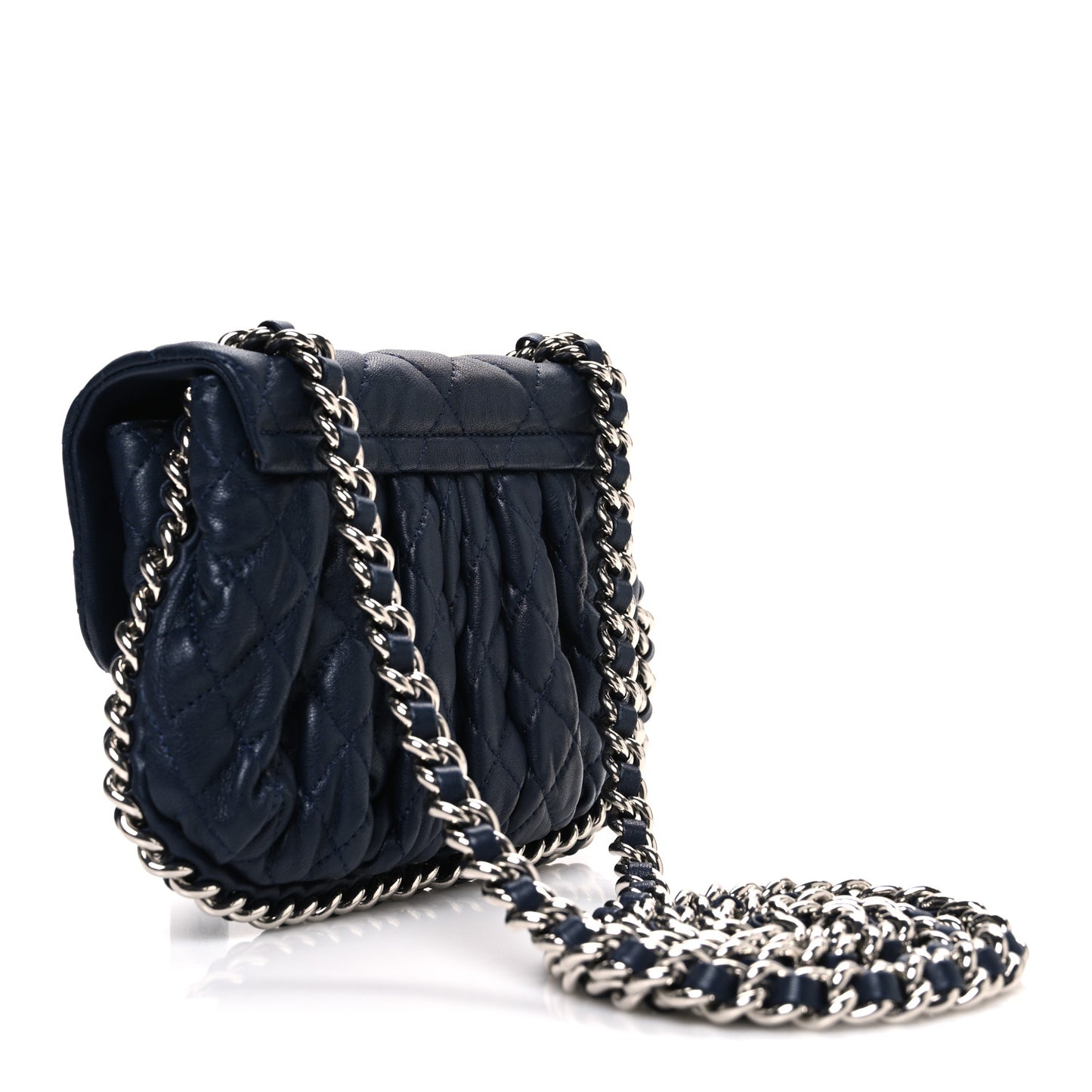 Washed Lambskin Quilted Mini Chain Around Messenger Navy Blue