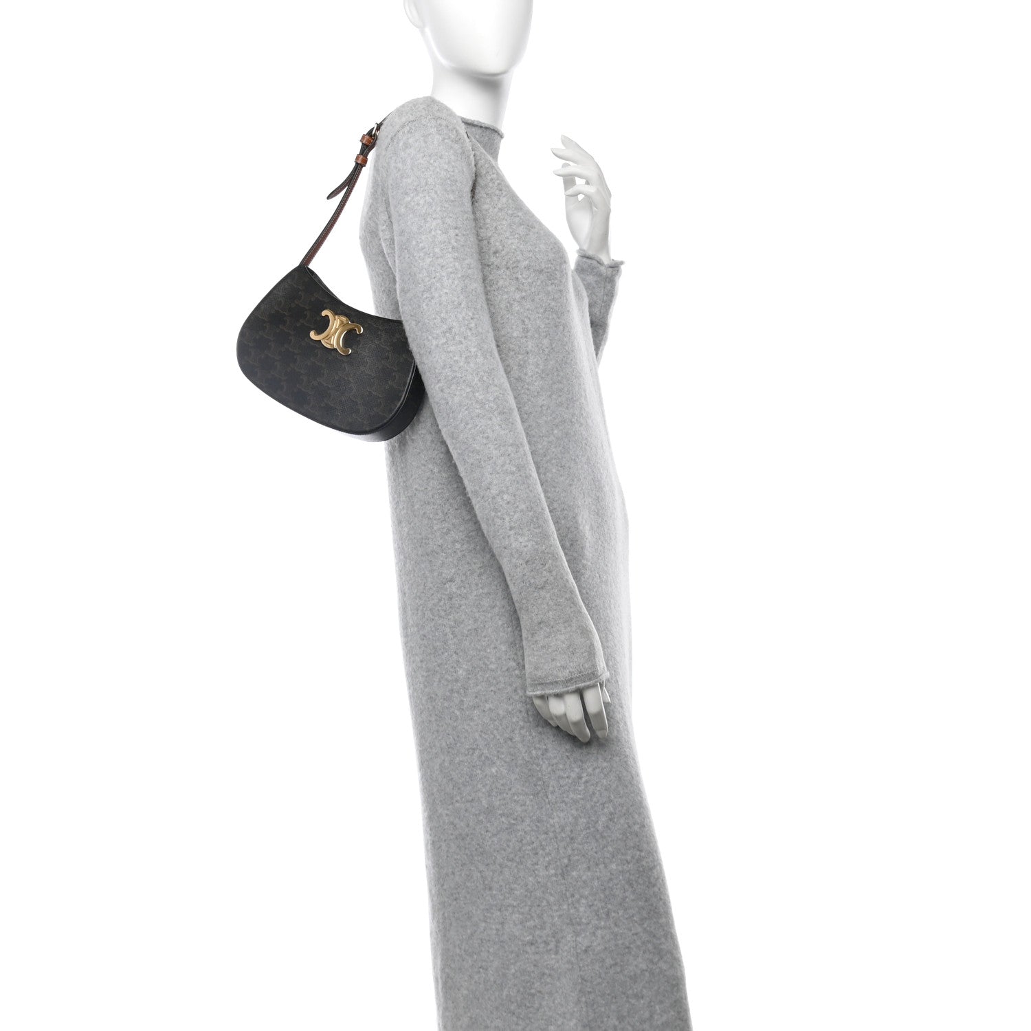 Celine Triomphe Canvas Calfskin Medium Tilly Triomphe Shoulder Bag Tan 2 of 9