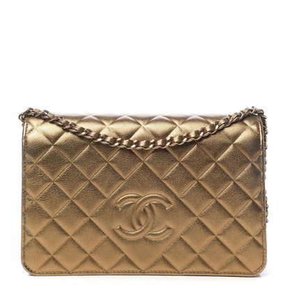 Chanel Metallic Goatskin Quilted Diamond CC Wallet On Chain WOC Gold 1 of 14