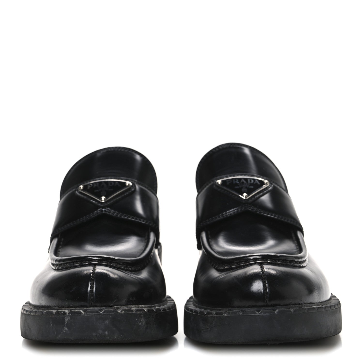 Prada Spazzolato Metal Triangle Logo 50mm Loafers 40 Black 3 of 10