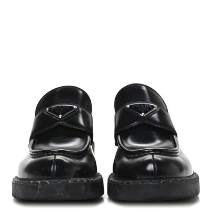 Prada Spazzolato Metal Triangle Logo 50mm Loafers 40 Black 3 of 10