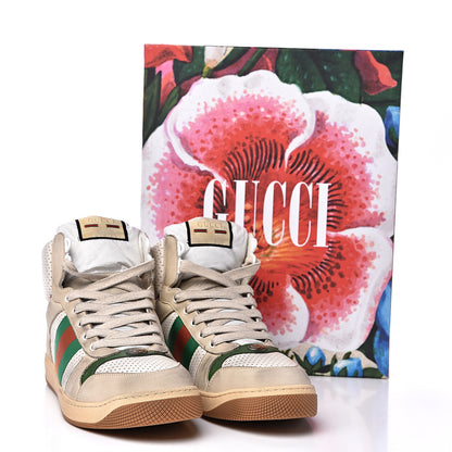 Gucci Nubuck Web Mens Screener High Top Sneakers 10 Dusty Milk White Vintage Green 11 of 11