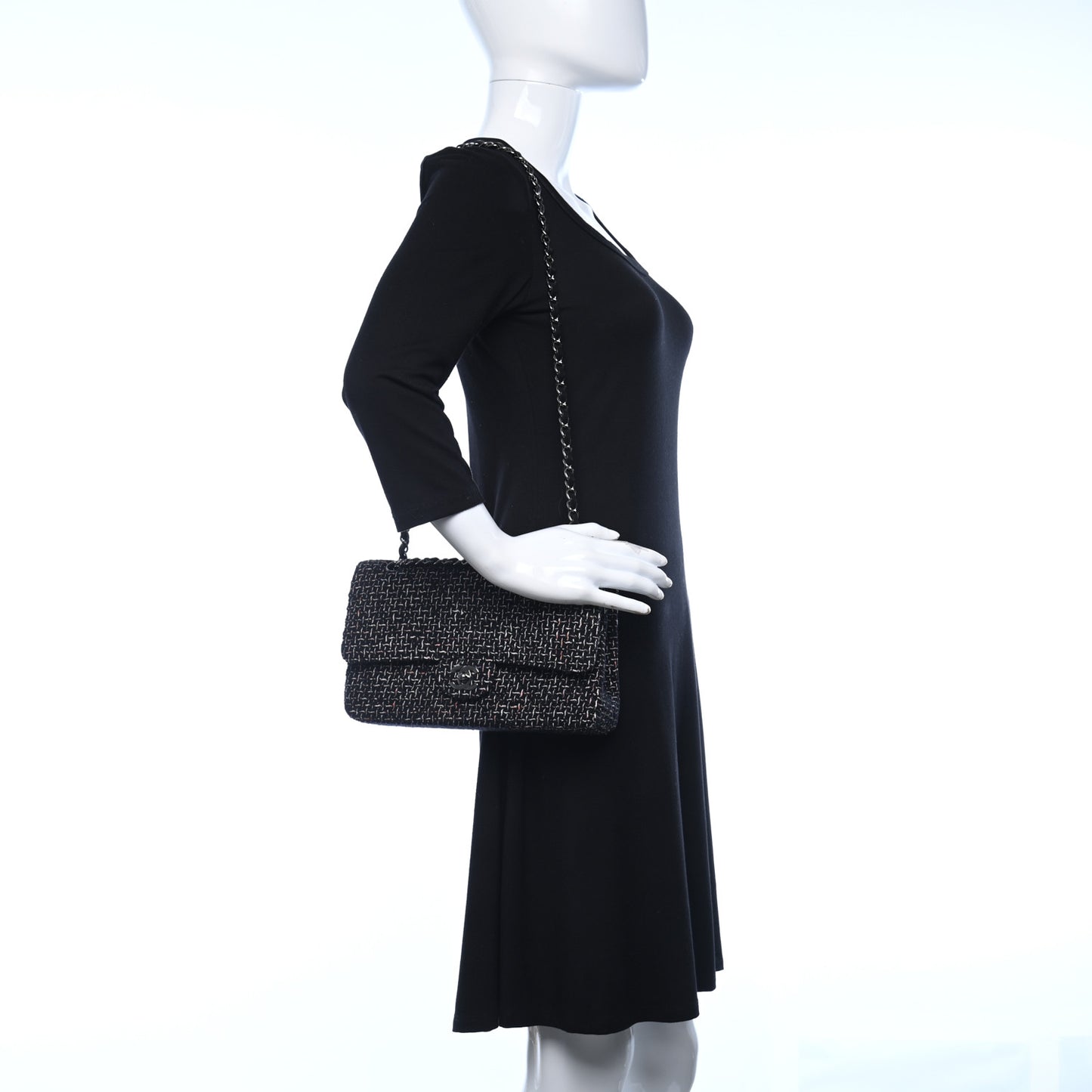Tweed Quilted Medium Double Flap Black