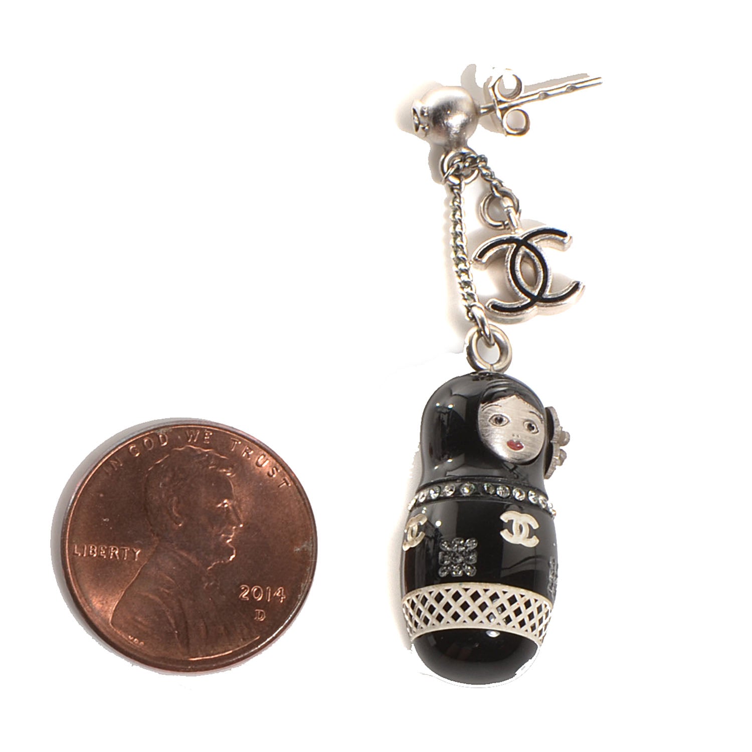 Chanel Resin Matryoshka Russian Doll CC Earrings Black 2 of 4