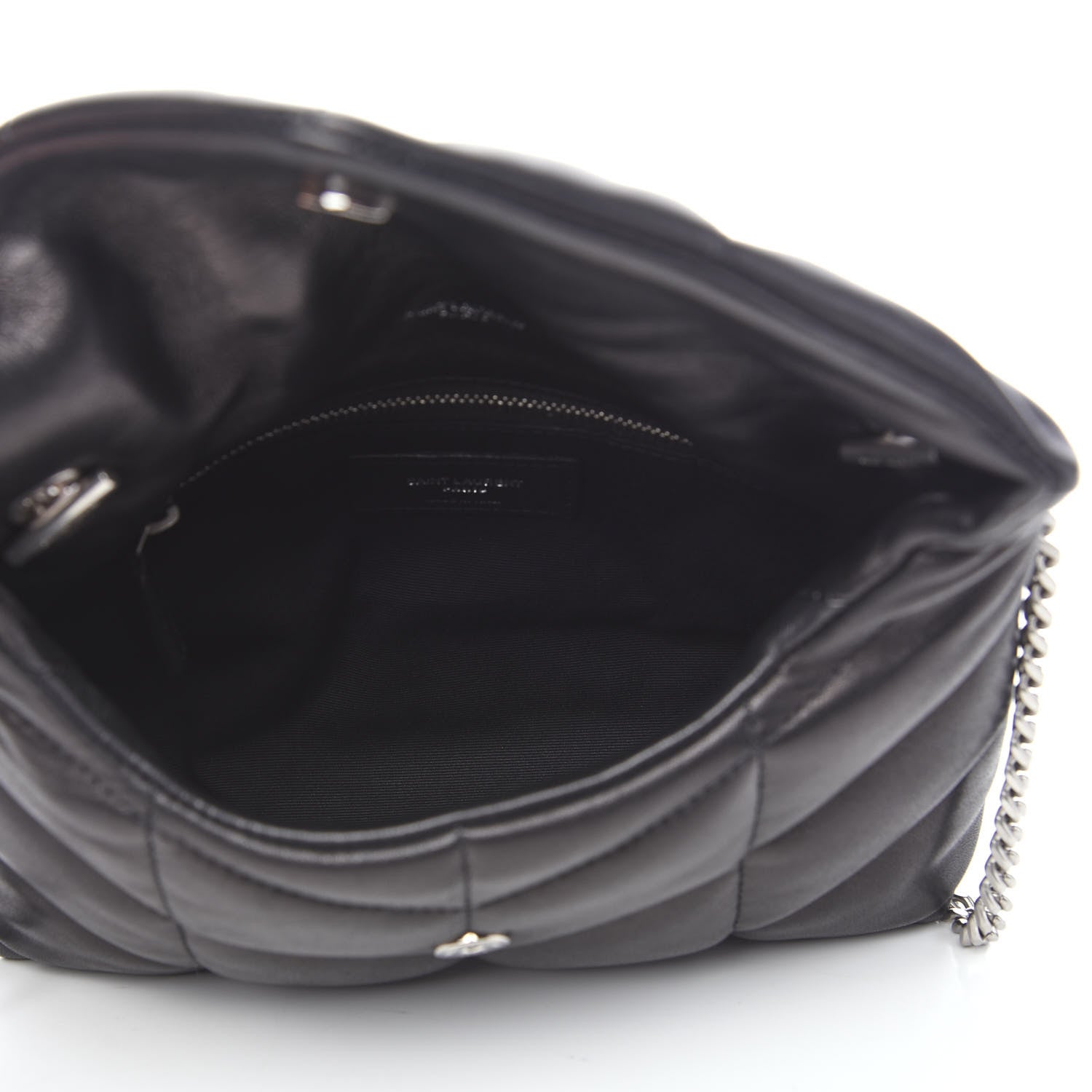 Saint Laurent Lambskin Quilted Toy Loulou Puffer Monogram Chain Satchel Black 5 of 13