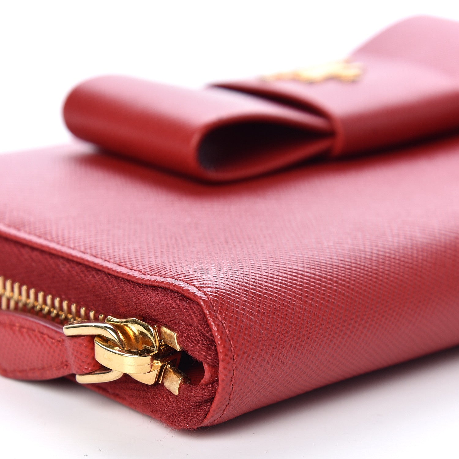 Prada Saffiano Fiocco Bow Zip Around Wallet Fuoco 8 of 10