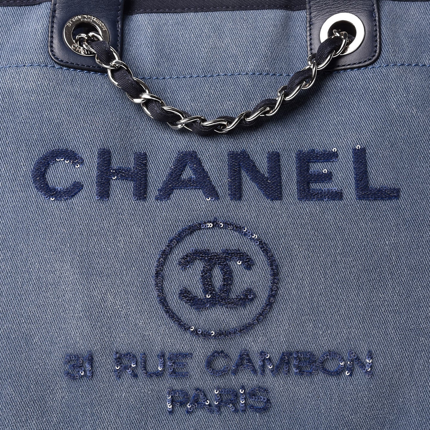 Canvas Sequin Large Deauville Tote Navy