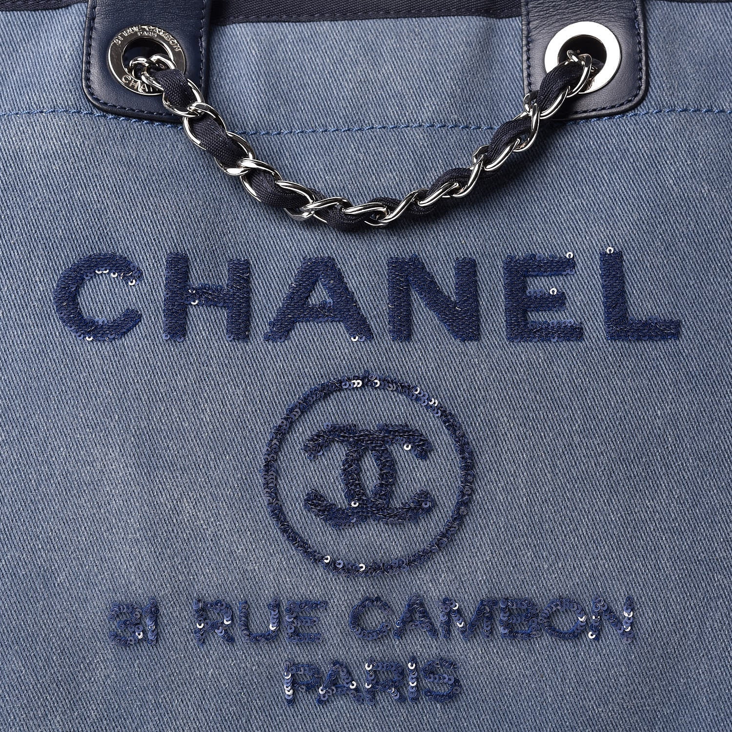 Chanel Canvas Sequin Large Deauville Tote Navy 8 of 10