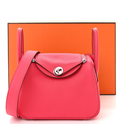 Hermes Taurillon Clemence Mini Lindy 20 Rose Extreme 11 of 11