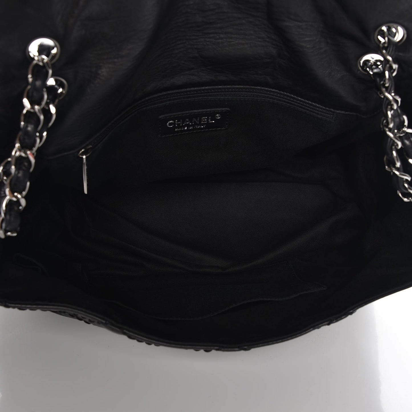 Calfskin Stitched Large Expandable Flap Black