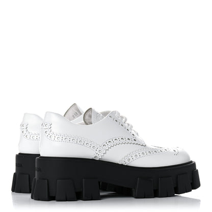 Prada Spazzolato Rois Brogue Monolith 55mm Derby Loafers 37.5 White 4 of 11