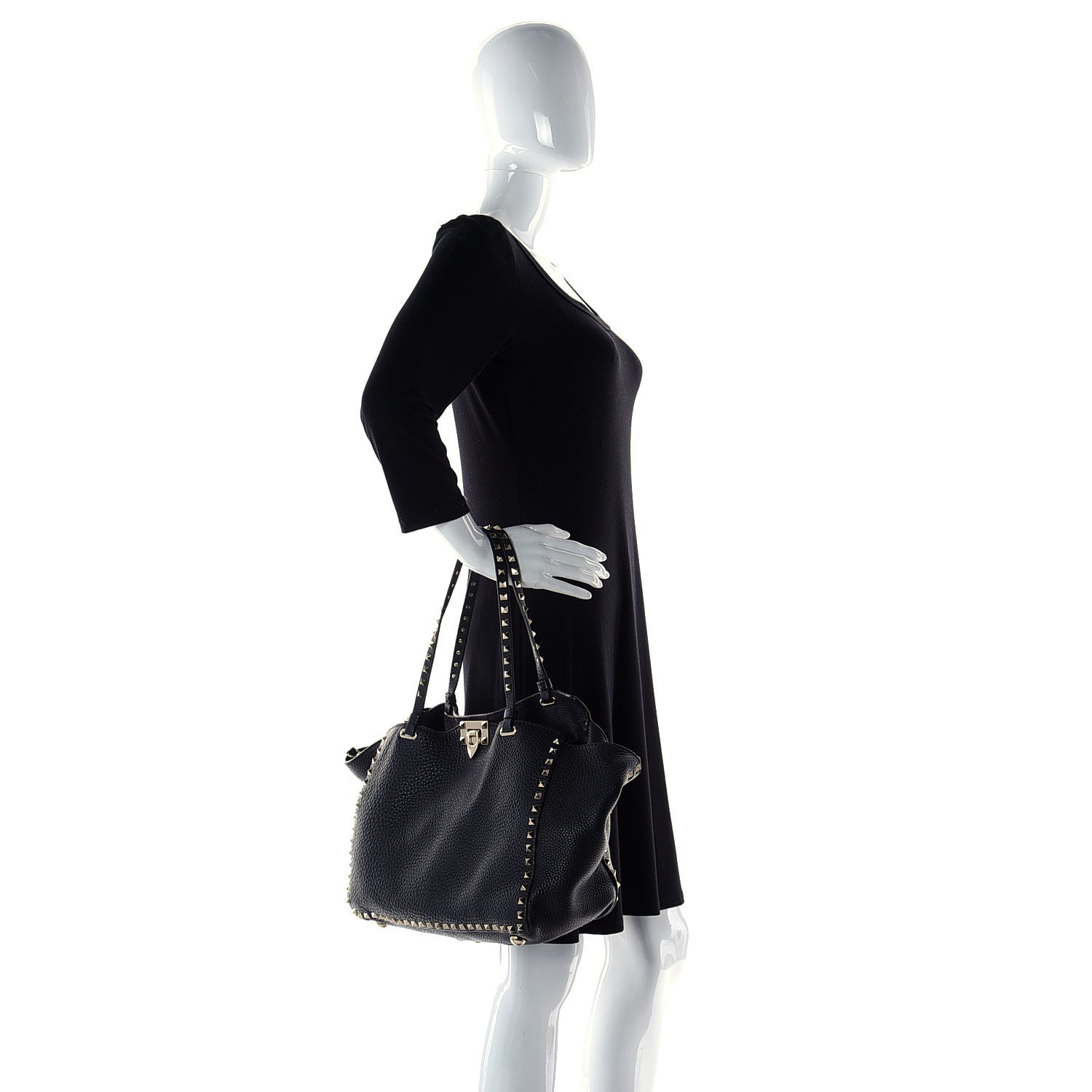 Valentino Garavani Pebbled Calfskin Medium Rockstud Tote Black 4 of 20