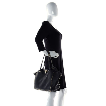 Valentino Garavani Pebbled Calfskin Medium Rockstud Tote Black 4 of 20