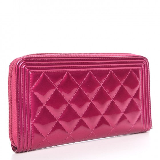 Metallic Patent Quilted Boy L-Gusset Zip Wallet Pink